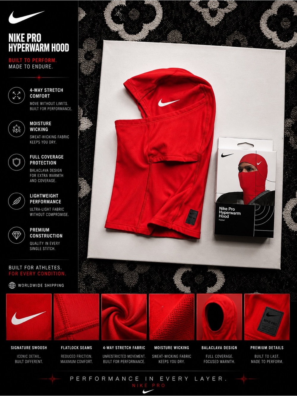 Nike Red Pro Hyperwarm Hooded Balaclava
